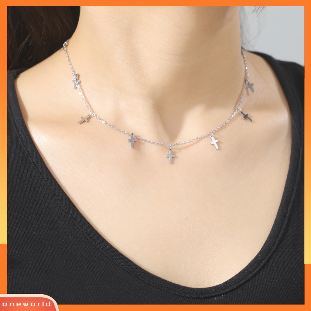 [EONE] Rantai Klavikula Kepribadian Mewah Hadiah Valentines Stainless Steel Fashion Multi Liontin Salib Wanita Kalung Perhiasan Aksesori