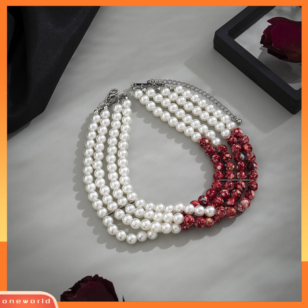 [EONE] Wanita Kalung Mutiara Imitasi Gotik Cantik Hias Pengerjaan Halus Berdandan Vintage Multi-layer Manik-Manik Pendek Kalung Perhiasan Aksesori