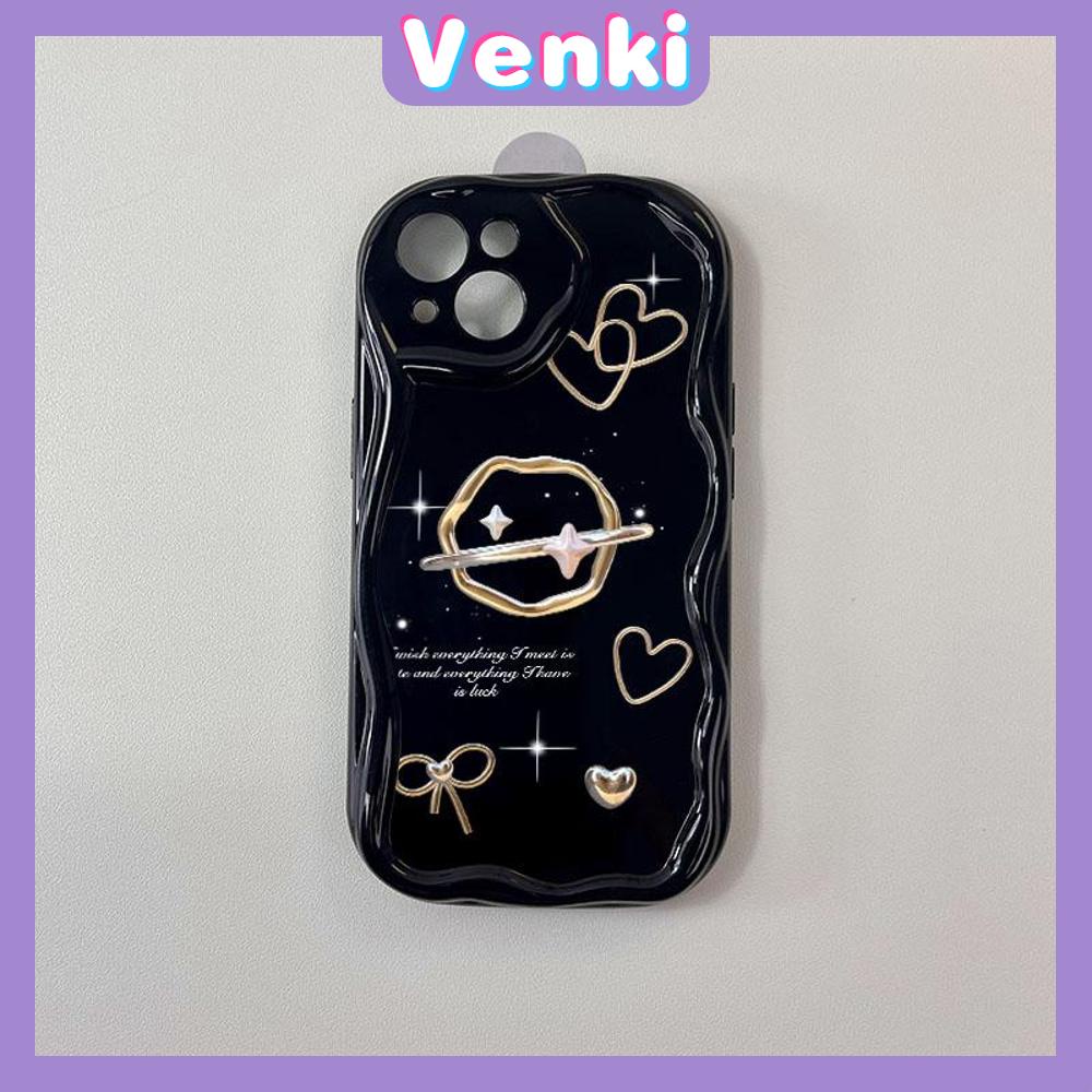 VENKI - For iPhone 11 iPhone Case 3D Curved Edge Wave Glossy Black TPU Airbag Shockproof Camera Cover love Planet Compatible with iPhone 14 13 Pro max 12 Pro Max xr xs max 7 8Plus