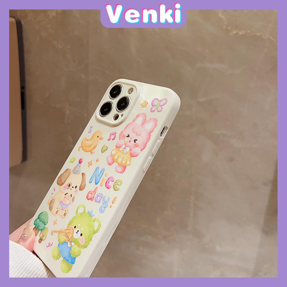 VENKI -For iPhone 11 iPhone Case Cream Glossy Soft Case TPU Shockproof Camera Cover Protection Cute Cartoon Animals Compatible with iPhone 14 13 Pro max 12 Pro Max xr xs max 7 8