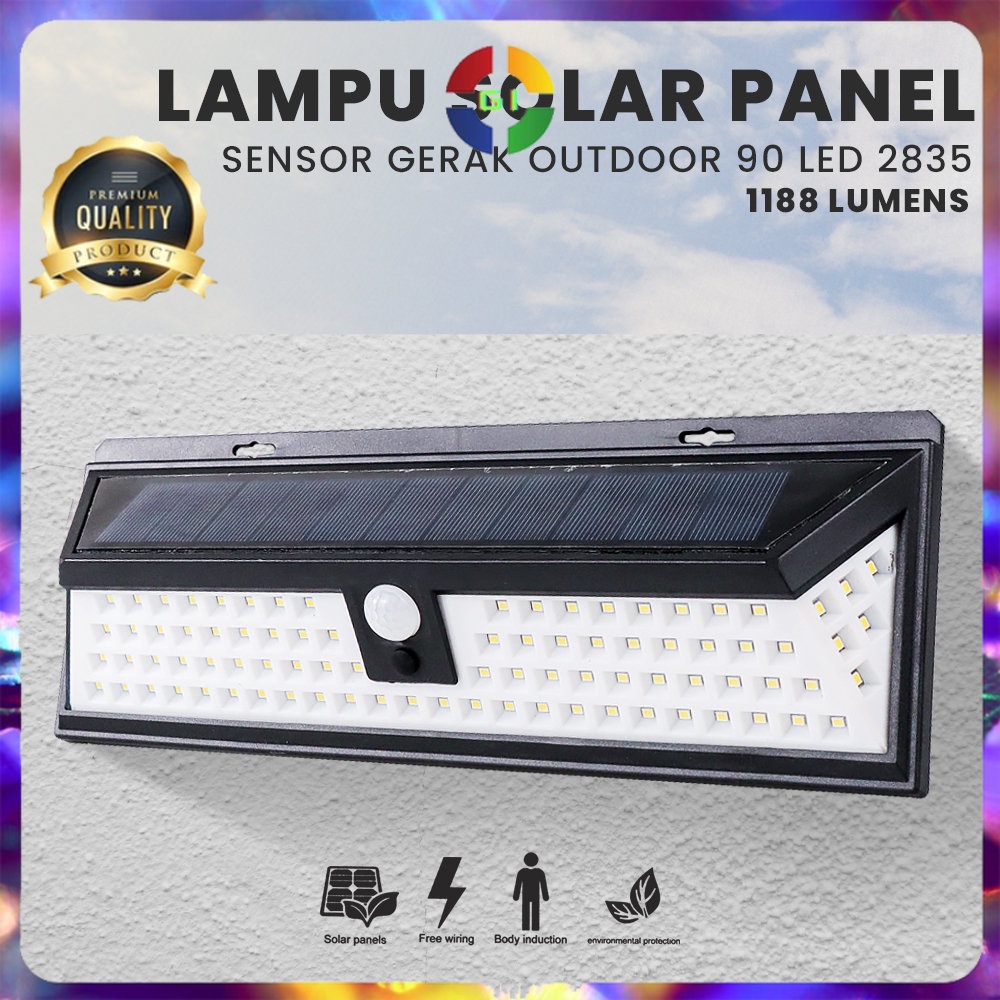 Lampu Dinding Solar Sensor Gerak Waterproof 90 LED 2835 Cool White Black