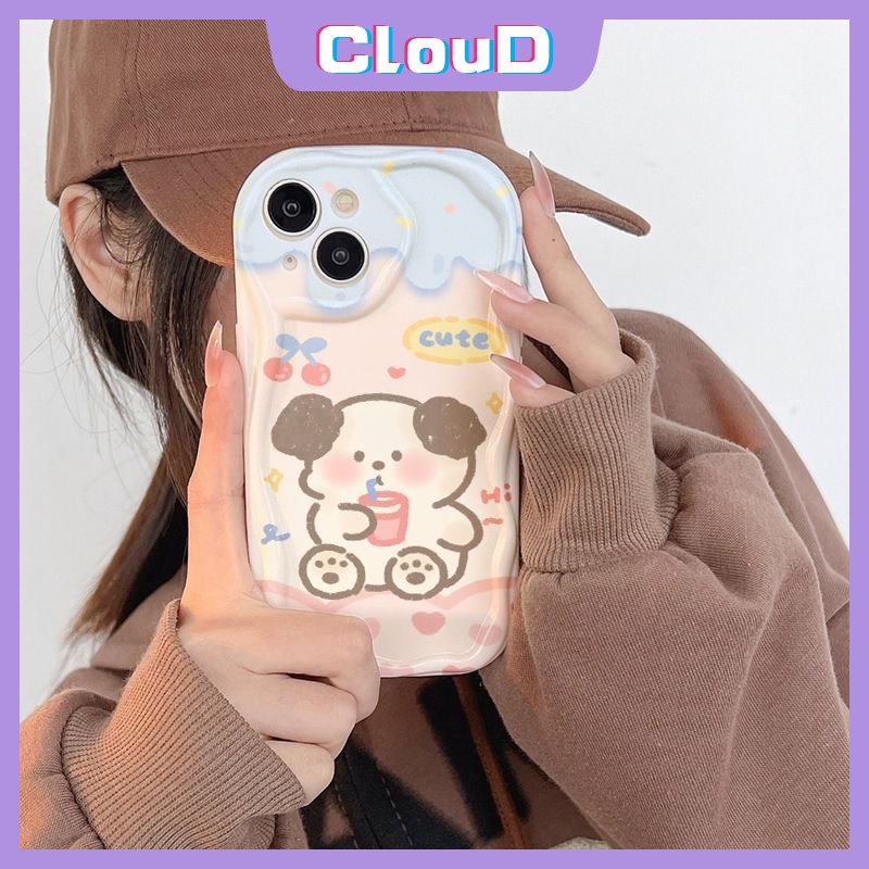 Casing Ponsel Kartun Anjing Lucu Kompatibel Untuk iPhone 11 Pro Max XR X14 12 13 Pro Max 7 8 6s 6 Plus XS Max 8Plus SE 2020 3D Wavy Curved Edge Shockproof Glossy Soft Cover