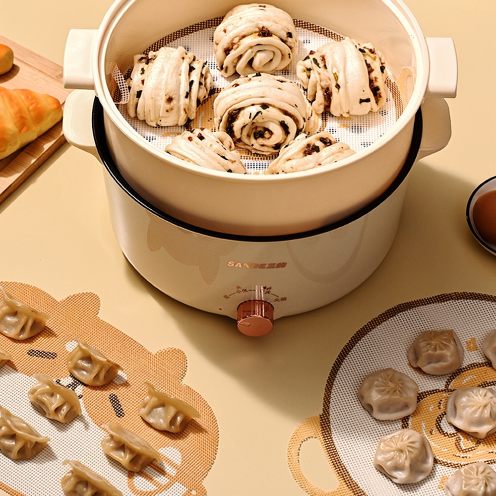 Kartun Pola Lucu Food Grade Steamer Mesh Mat Tahan Panas Non-Stick Silicone Steamer Pad Dengan Lubang Gantung Steamer Paper Pad Reusable Kitchen Bun Pastry Alat Masak