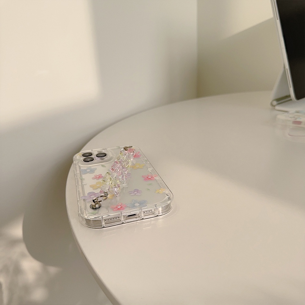 IPHONE Ins Cat Air Bunga Bahan Silikon Case Dengan Rantai Untuk Iphone14 11 12 13 PRO MAX Casing Cover Pelindung AT0231