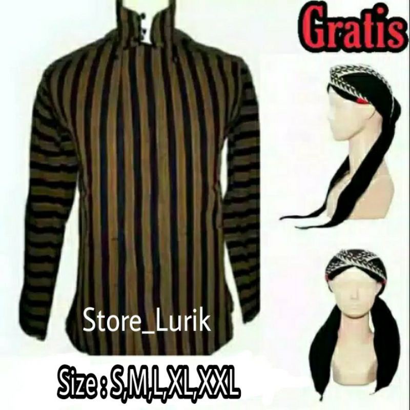 Lurik Baju surjan lurik jawa bonus blangkon sliwir jogja/Baju lurik/Baju adat jawa bonus blangkon/