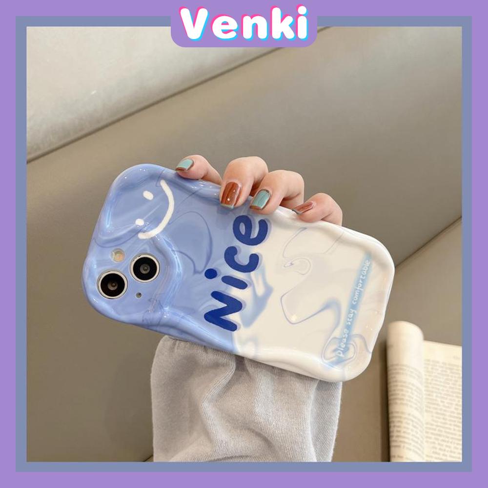 VENKI -For iPhone 11 iPhone Case 3D Curved Edge Wave Glossy White TPU Airbag Shockproof Camera Cover Blue and White Splicing nice Compatible with iPhone 14 13 Pro max 12 Pro Max xr