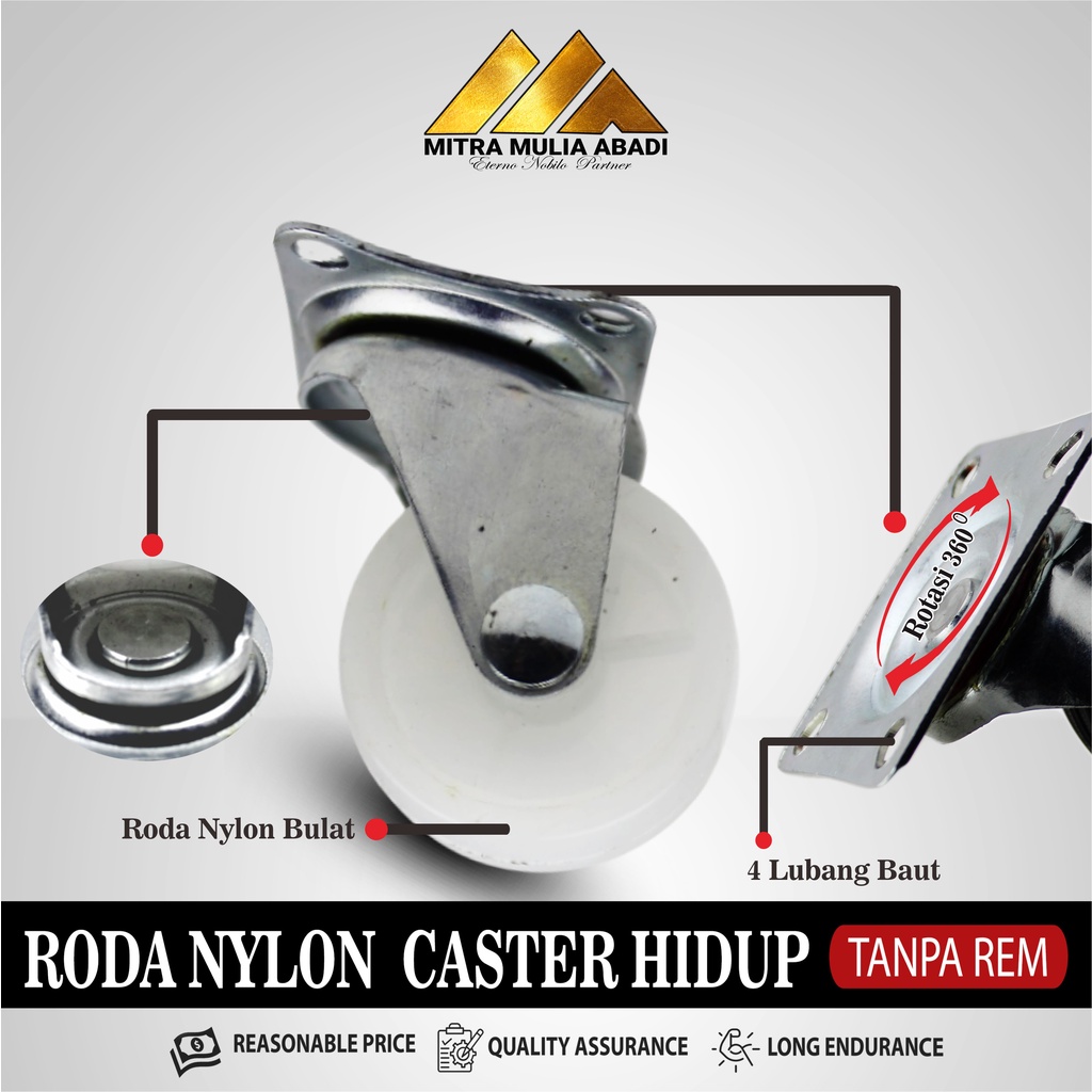 Roda Caster Putih Roda Nylon Roda Koper Hidup Tanpa Rem Per PCS