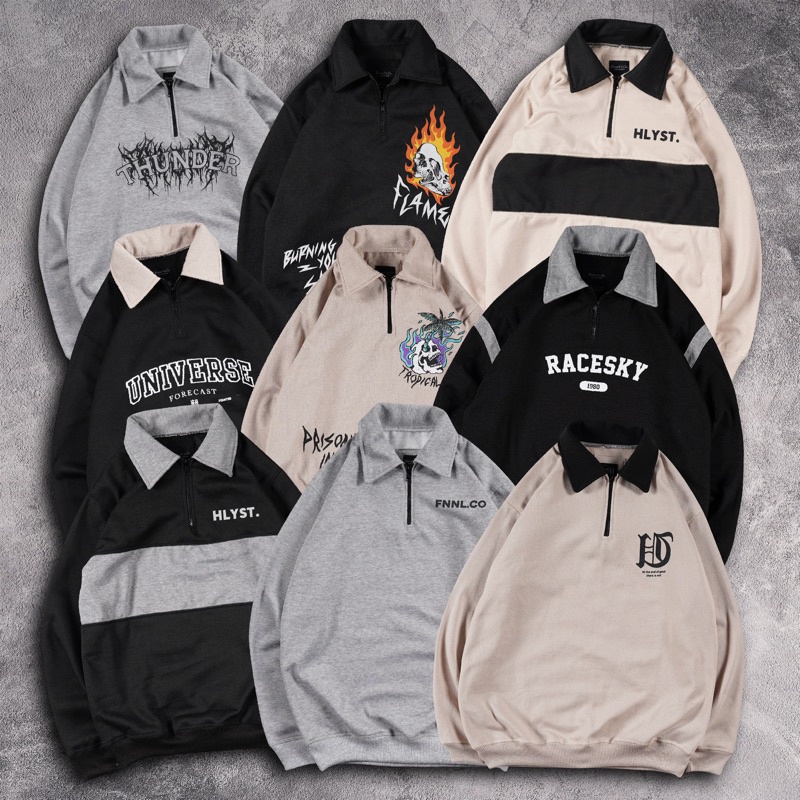 [N00906] Jaket Sweater Rugby Kombinasi Motif HLYST. Terbaru