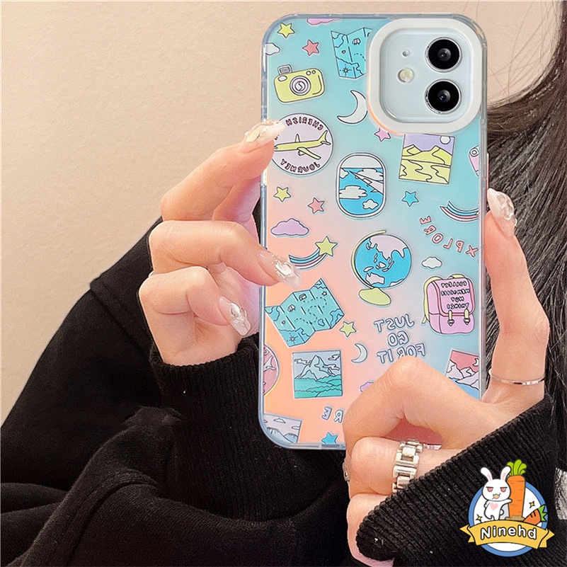 IPHONE Casing Kompatibel Untuk Iphone14 13 12 11 Pro Max X Xr Xs Max8 7 Plus SE 2020 Ins Kartun Graffiti Gaya Eropa Amerika Casing Ponsel Matte Laser Bening Shockproof Cover Pelindung