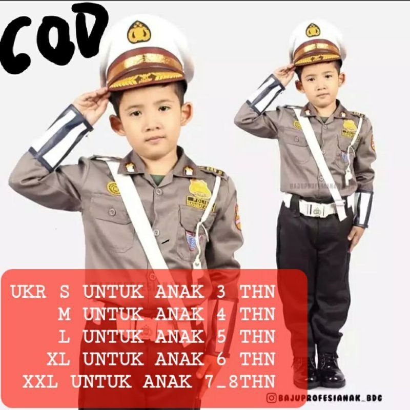 Seragam Polisi Anak/Baju Polisi Anak Laki Perempuan/Polisi Cilik Kostum Karnaval Tk Paud