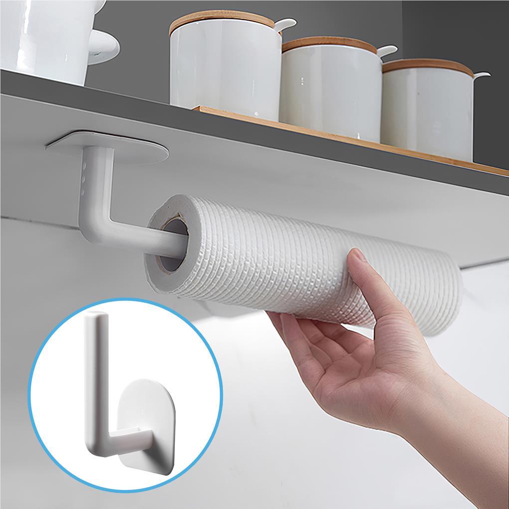 Roll Paper Holder Multifungsi Kokoh Penyimpanan Handuk Perekat Gratis Dengan Rak Lubang Punch Rack Draining Untuk Rumah Dapur Kamar Mandi Hotel