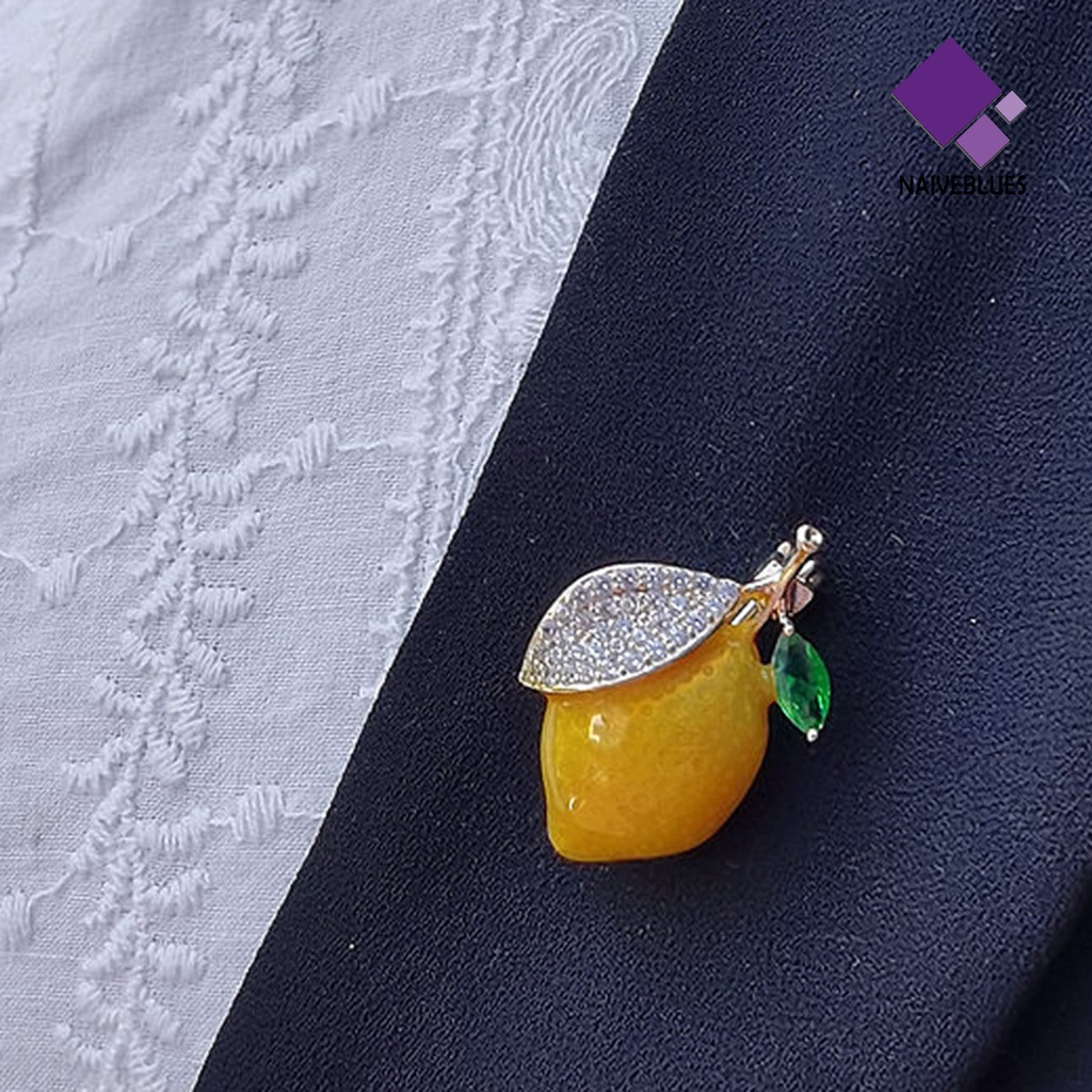 &lt; Naiveblues &gt; Bros Pin Lemon Rhinestones Kuning Terang Kilau Minyak Brooch Decor