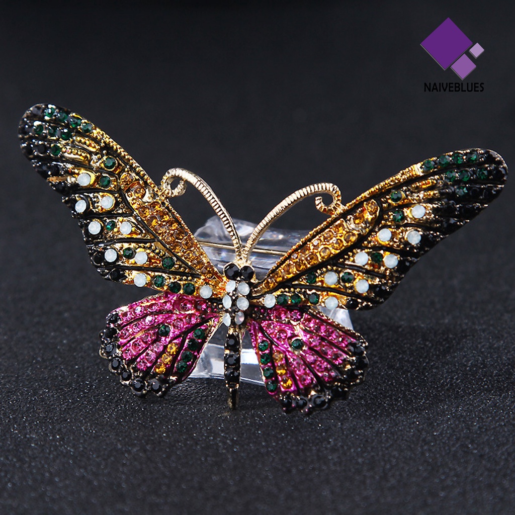 &lt; Naiveblues &gt; Bros Pin Bentuk Geometris Berlian Imitasi Hias Enamel Luster Temperamen Senada Vintage Butterfly Brooch