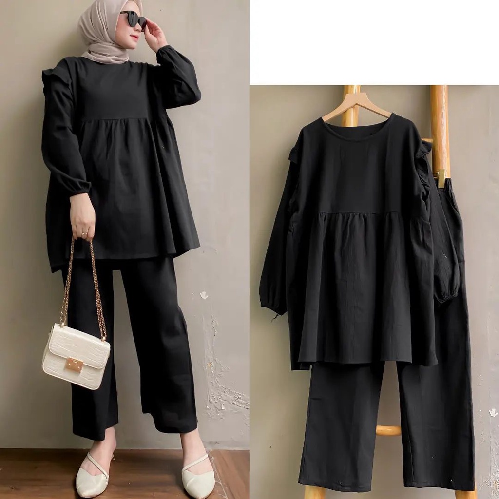 GAMIS STORE | Daiva One Set Wanita l Setelan Fit To XL Besar Cringkle Airflow Polos Basic OOTD Stelan Muslim