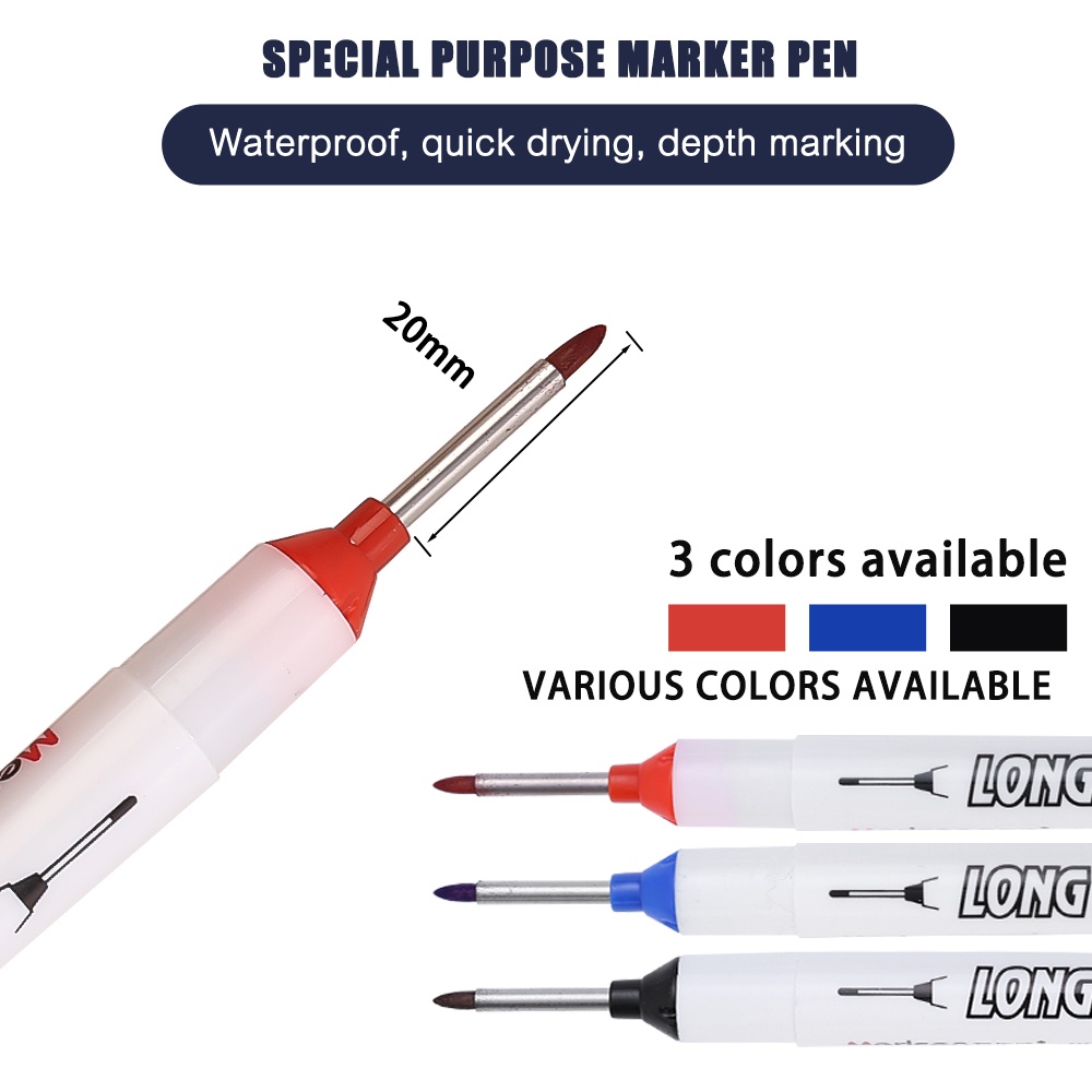 [Unggulan] Double Headed Deep Hole Marker Pen 20mm Penanda Nib Panjang Cepat Kering Metal Perforating Pen Alat Tulisan Tahan Air Kamar Mandi Woodworking Penanda Konstruksi
