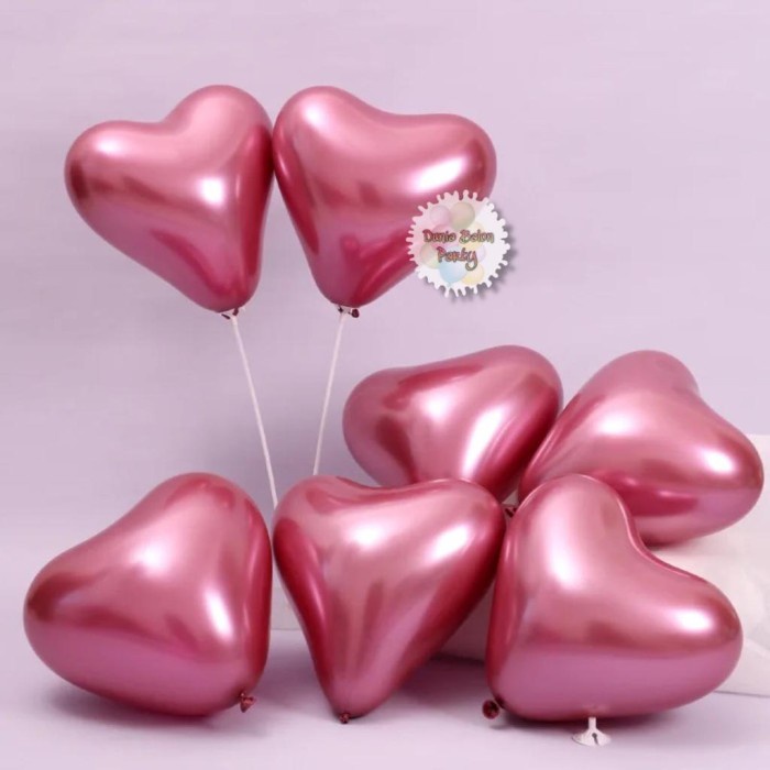 Balon Latex Metalik Chrome Love / Latex Chrome Bentuk Love 12inch