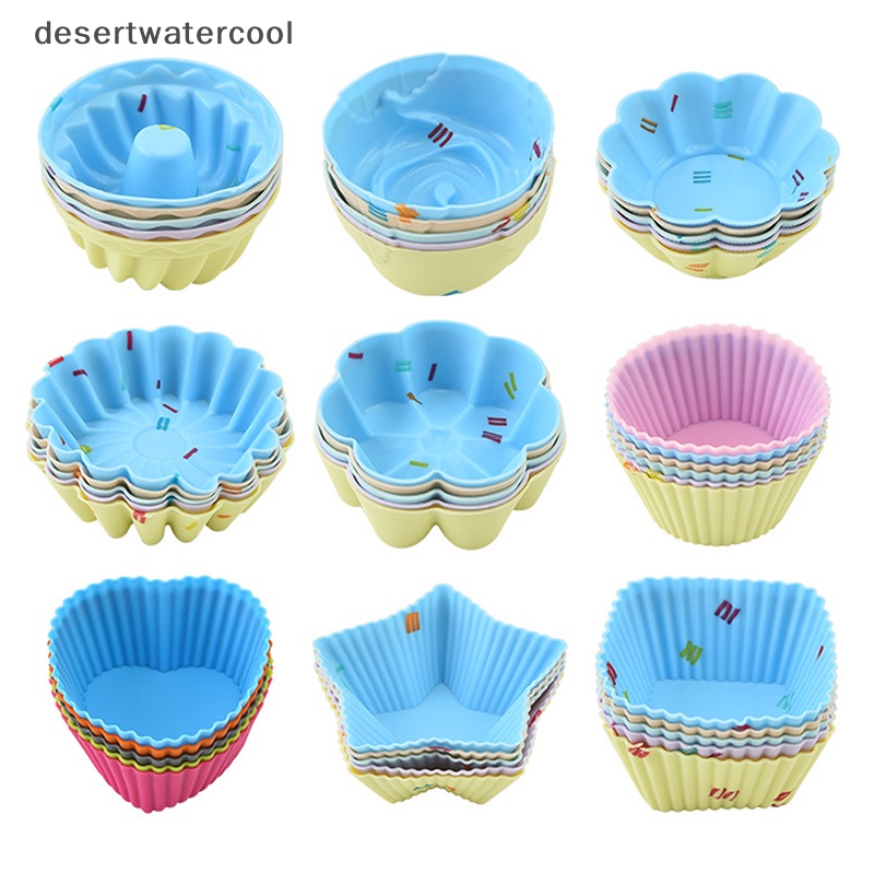 Deid 5Pcs/Set Cetakan Cangkir Kue Silikon 3D Bulat Persegi Bentuk Hati Cake Cup Muffin Cupcake Dapur Bakeware Maker DIY Alat Dekorasi Kue Martijn