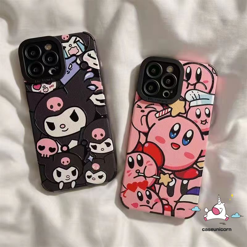 IPHONE Casing Ponsel Kompatibel Untuk Iphone11 14 12 13 Pro MAX 7Plus XR 78 Plus X XS MAX Kartun Lucu Kuromi Kirby Silikon Lembut Tpu Shockproof Mewah Tekstur Kulit Cover