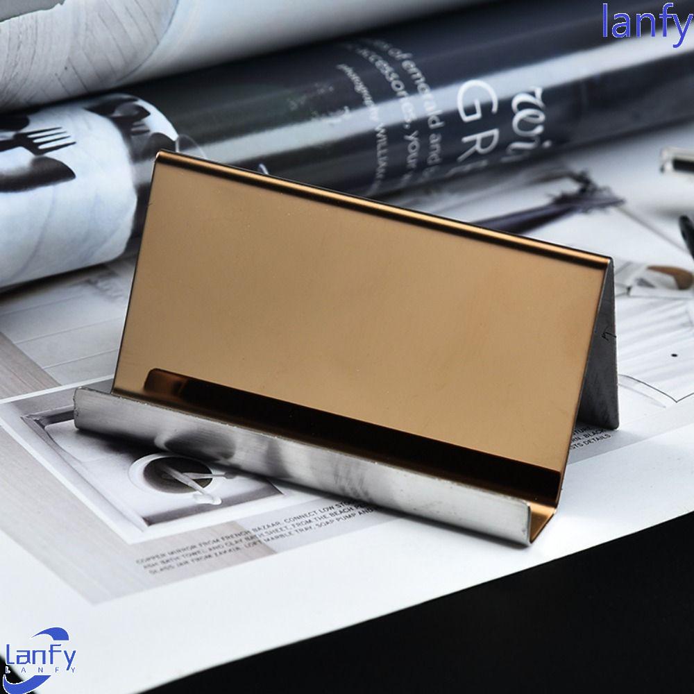 Lanfy Pemegang Kartu Nama 4warna Aksesori Meja Mode High-End Stainless Steel Perlengkapan Kantor Memo Card Holder