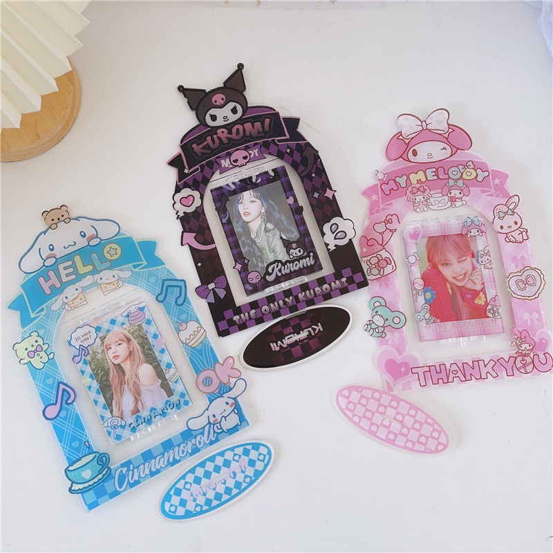 Bingkai Foto Akrilik Sanrio 3inch Rotatable Card Holder Display Frame Kuromi Melody Cinnamoroll Idol Photocard Pelindung Case