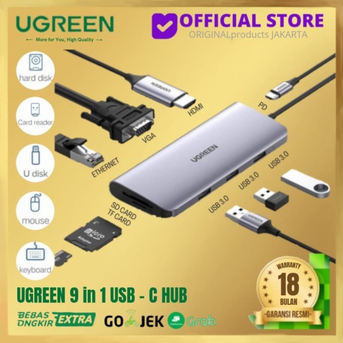 Ugreen  Type c to USB 3.0 hdmi vga PD SD TF micro RJ45 Lan 4K Ugreen 9 in 1