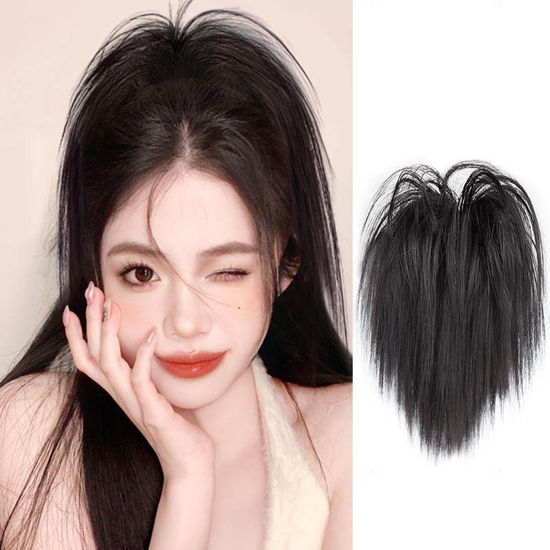 Wig Rambut Berbulu Panjang Alami Wanita Perempuan Setengah Ekor Kuda Sarang Ayam Kepala Ekstensi Rambut 40cm