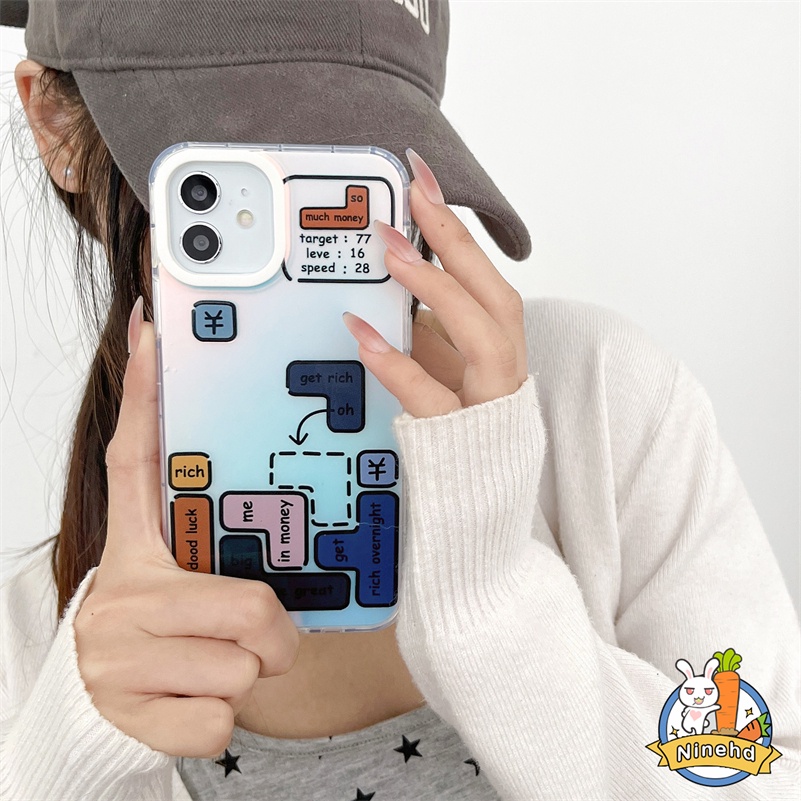 IPHONE Casing Ponsel Tetris Kreatif Kompatibel Untuk Iphone14 13 12 11 Pro Max X Xr Xs Max8 7 Plus SE 2020 Laser Bening Hard Acrylic Case Pelindung Lensa Kamera Shockproof Cover Pelindung