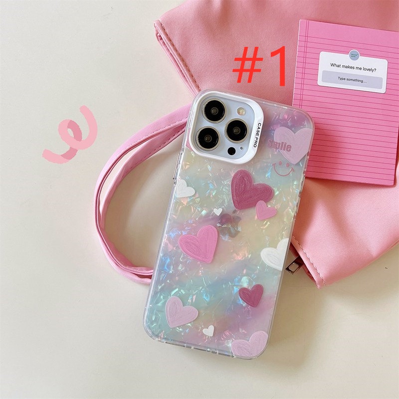 Purple &amp; Pink Smile Love Shine Shell Pattern Soft Case HP iP iPhone 12 13 14 Pro Max 11 Girl Woman FTD Casing Apple