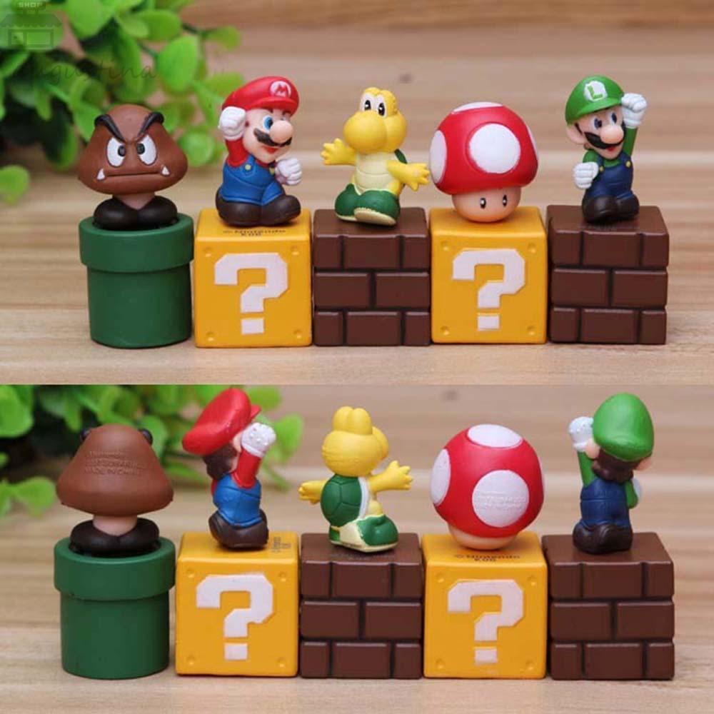 Agustinina Action Figurine Kartun PVC Jamur Dekorasi Desktop Hiasan Rumah Mario Super Mario Bros.