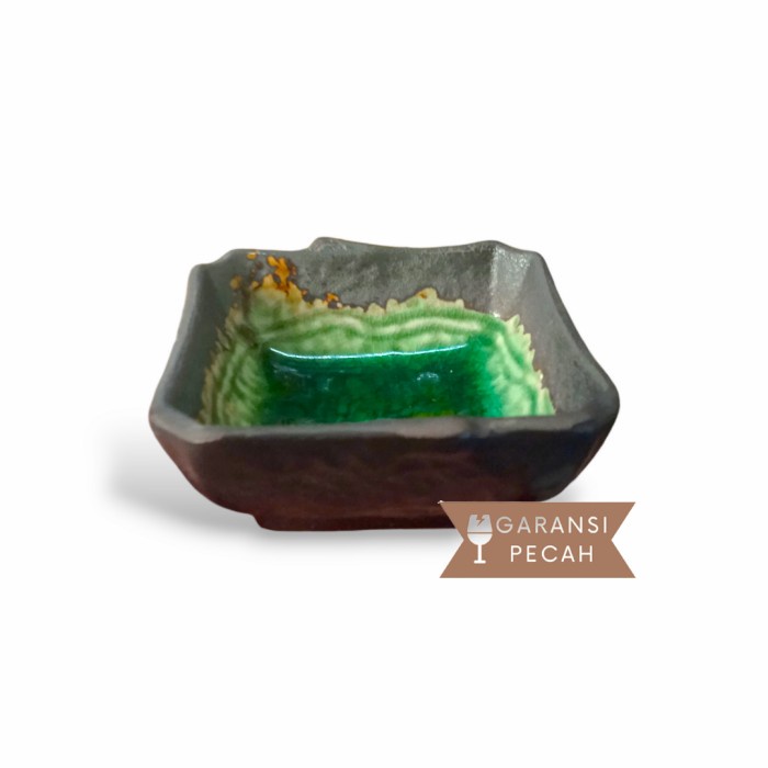 Japanese Sauce Dish Keramik Crackle Glaze- Piring Saus Kecap Kotak Jepang Antik Retak Seribu