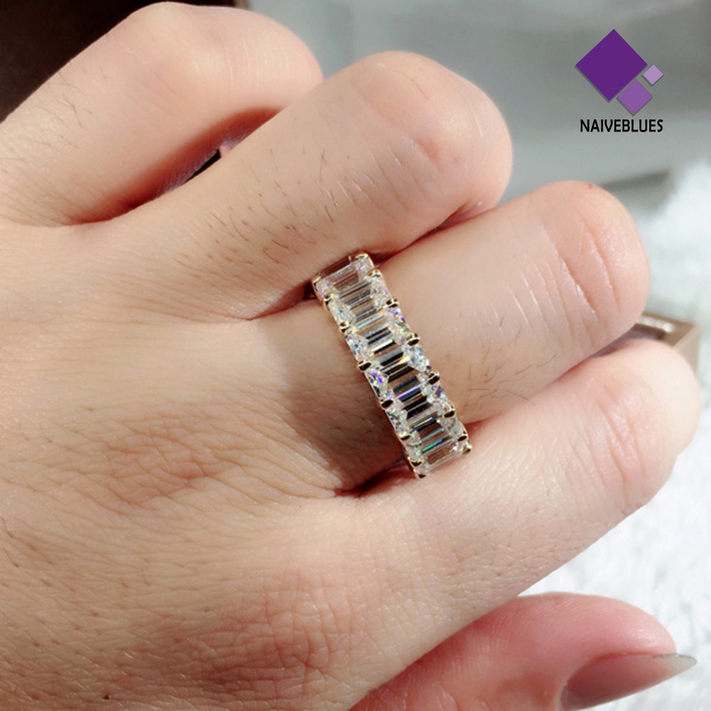 &lt; Naiveblues &gt; Mewah Pernikahan Pertunangan Persegi Panjang Cubic Zirconia Finger Ring Pengantin