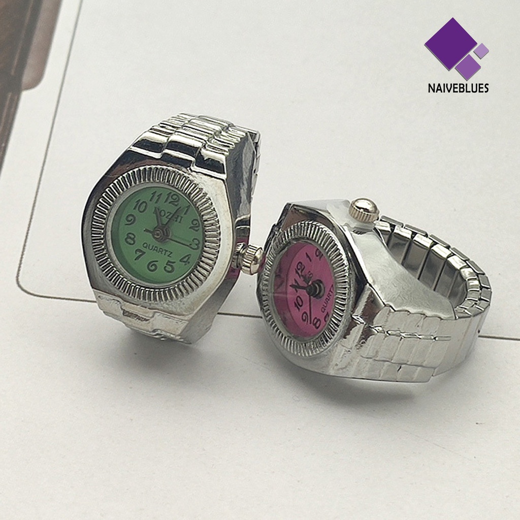 &lt; Naiveblues &gt; Jam Tangan Couple Cincin Jari Modis Bahan Alloy Dapat Disesuaikan Elastis Tinggi Untuk Pria