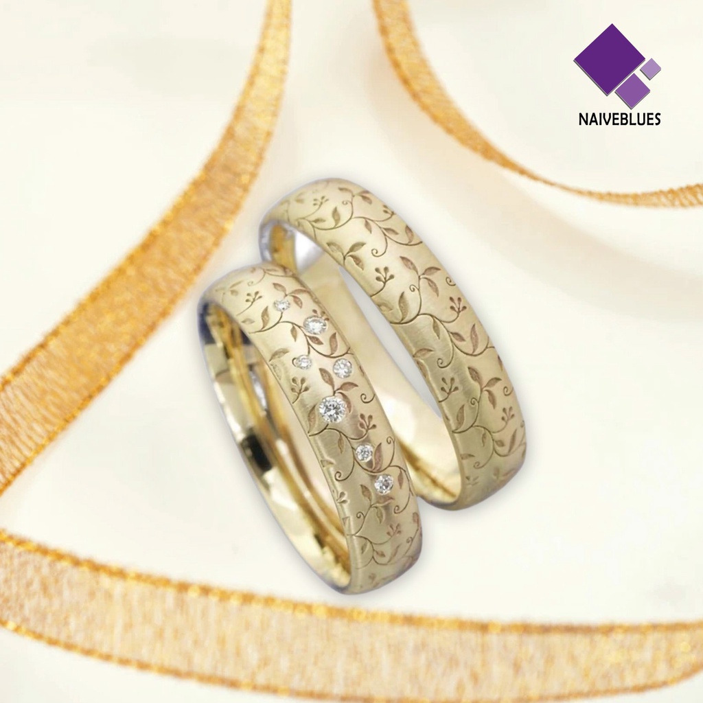 &lt; Naiveblues &gt; Cincin Jari Bunga Ukir Elegan Pengerjaan Indah Pasangan Cincin Ukiran Untuk