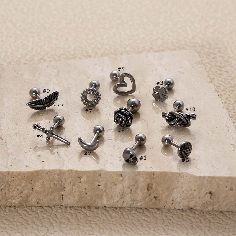 1biji Tengkorak Kepala Bulan Beruntung Bunga Hati Bulu Bentuk Tulang Rawan Anti Helix Tragus Tindik 16Gauge Stainless Steel Barbel Anting Stud