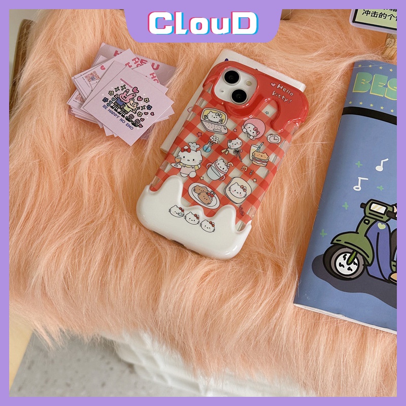 Casing Kompatibel Untuk IPhone 7Plus XR 11 14 12 13 Pro Max X7 8 Plus XS Max SE 2020 8Plus INS Korea Aesthetic Kartun 3D Ice Cream Lucu Hello Kitty Kucing Lembut Silicon Back Cover