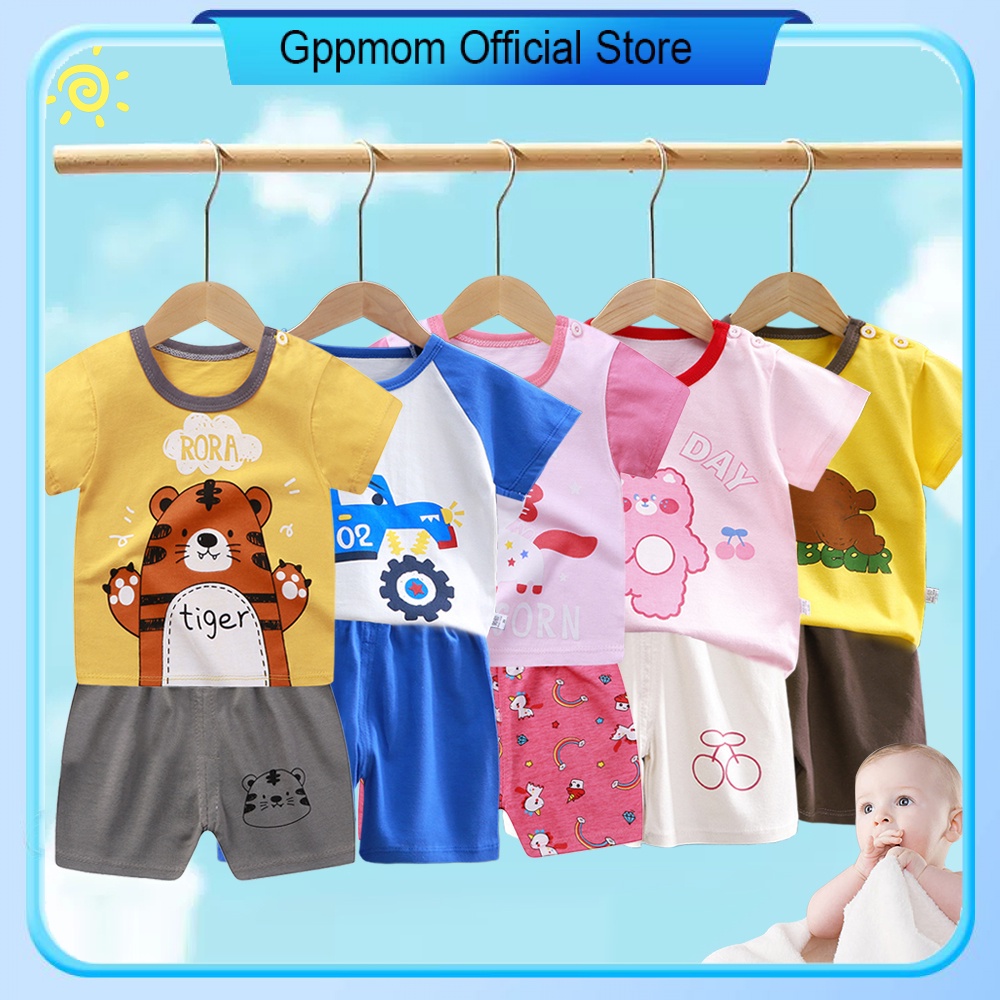 Hannei 0-2 Tahun Setelan Kaos Anak Kids Suit Pendek Setelan Bayi Anak Bahan Kaos Lengan + Celana