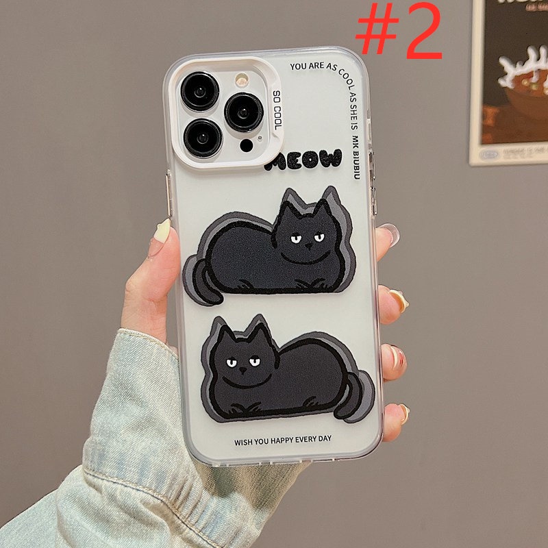 Black White Bunny Cat Skin Feel Soft Case HP iP iPhone 12 13 14 Pro Max 11 So Cool FTD Casing Apple