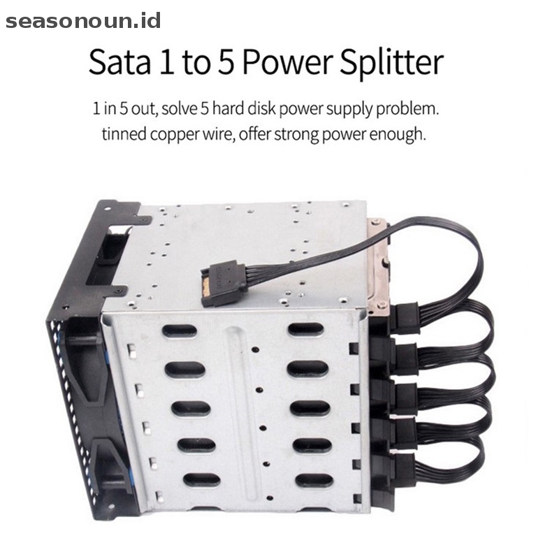 Seasonoun DIY Molex 4pin IDE 1sampai5 SATA 15Pin Hardisk Power Supply Splitter Kabel Cord.