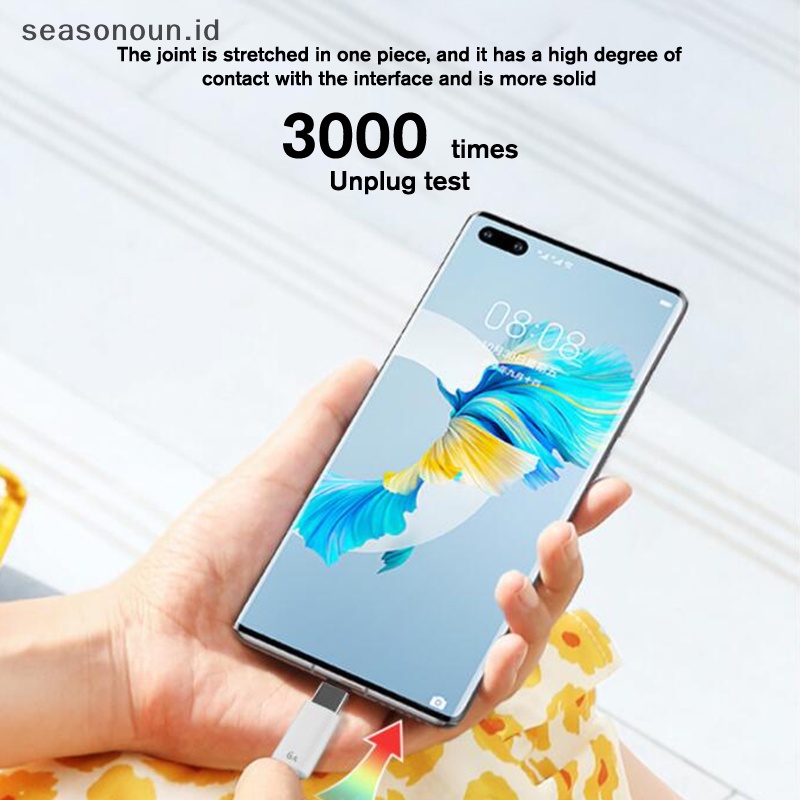 Seasonoun1/1.5mile 6A 66W USB Type-c Kabel Charge Super Cepat Untuk xiaomi Samsung Huawei.