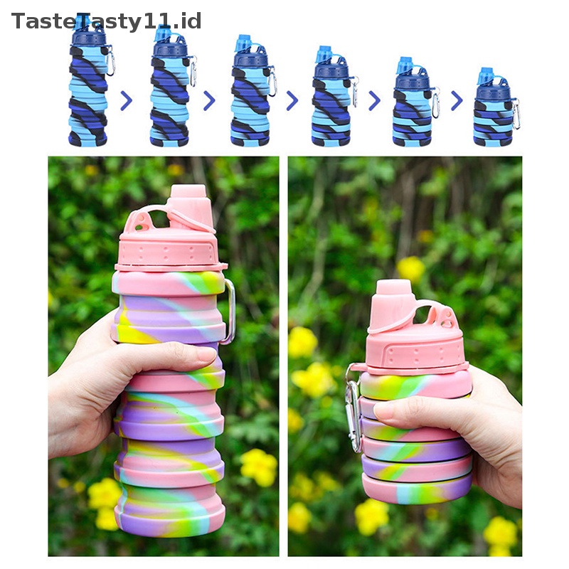 Tastetasty 500 ml Kebugaran Olahraga Botol Air Silikon Dilipat Cangkir Minum Perjalanan Luar Ruangan Mendaki Sepeda Botol Kamuflase Ketel Baru.