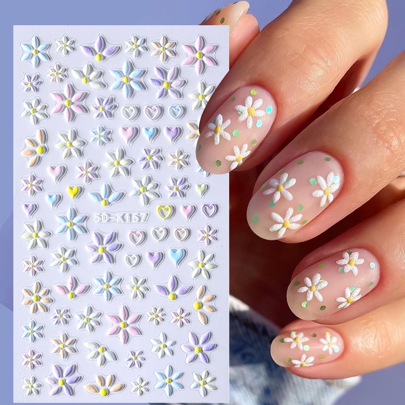 5d Stiker Kuku Kupu-Kupu Pola Bunga Perekat Diri Slider Kuku Stiker DIY Nail Art Dekorasi