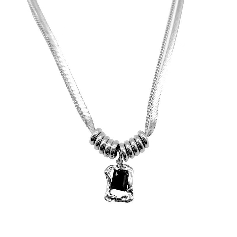 Double Layer Square Zircon Kalung Wanita Klavikula Choker Rantai Perhiasan Aksesori