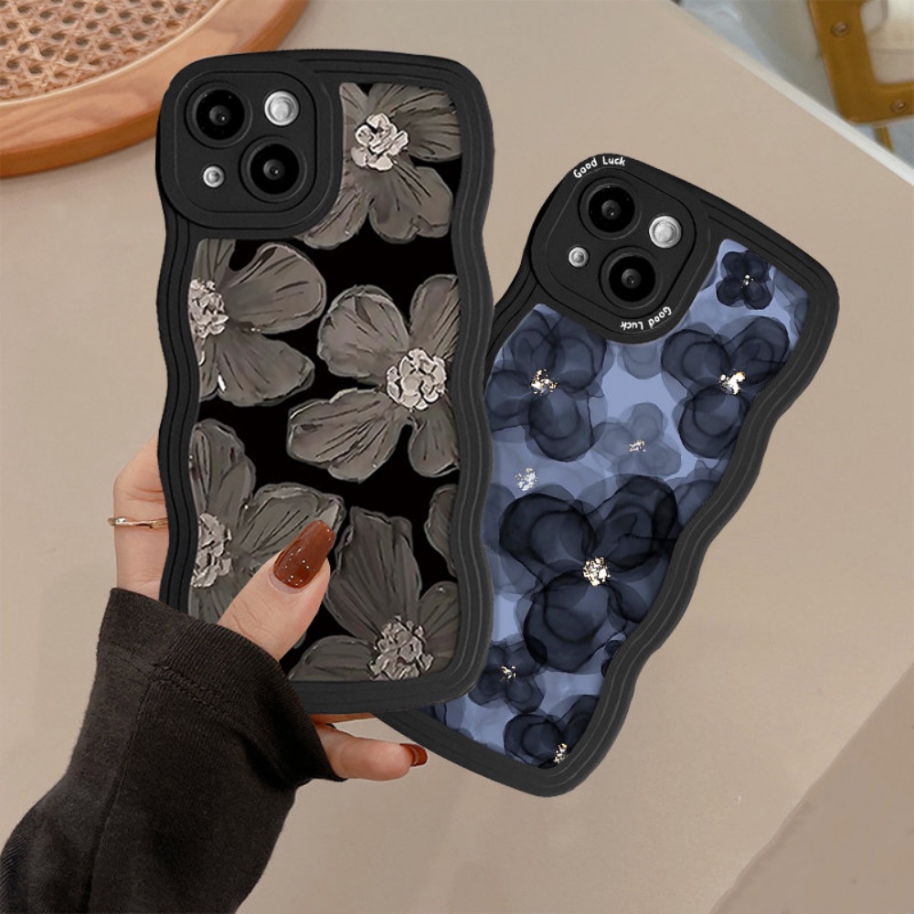 IPHONE Casing Bunga Tepi Bergelombang Kompatibel Untuk Iphone7 14 8 6 6s Plus 11 14 12 13 Pro Max X 7Plus XR XS Max SE 2020 Lukisan Minyak Mewah Seni Retro Bunga Tpu Soft Cover RIXUAN