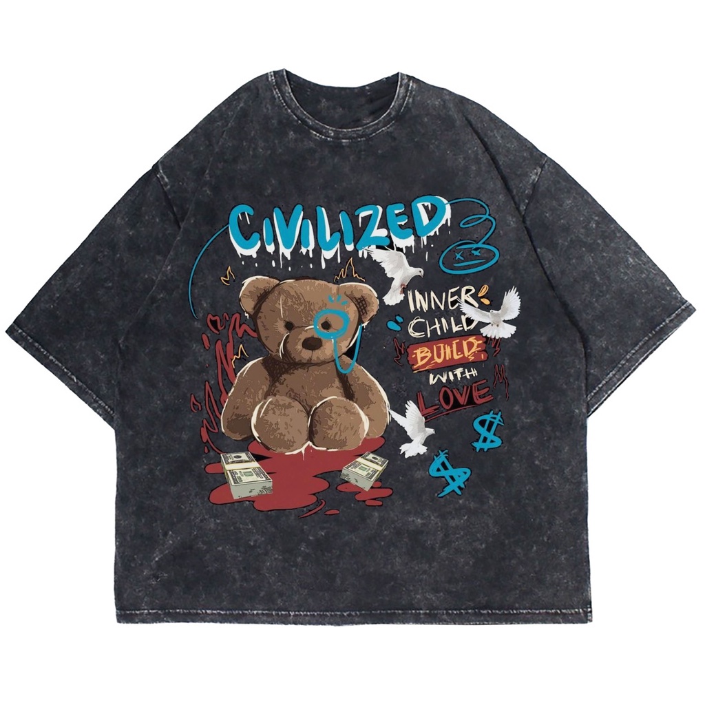 Patternmerch "bear civilized" Oversize T-shirt | washed tee | kaos vintage
