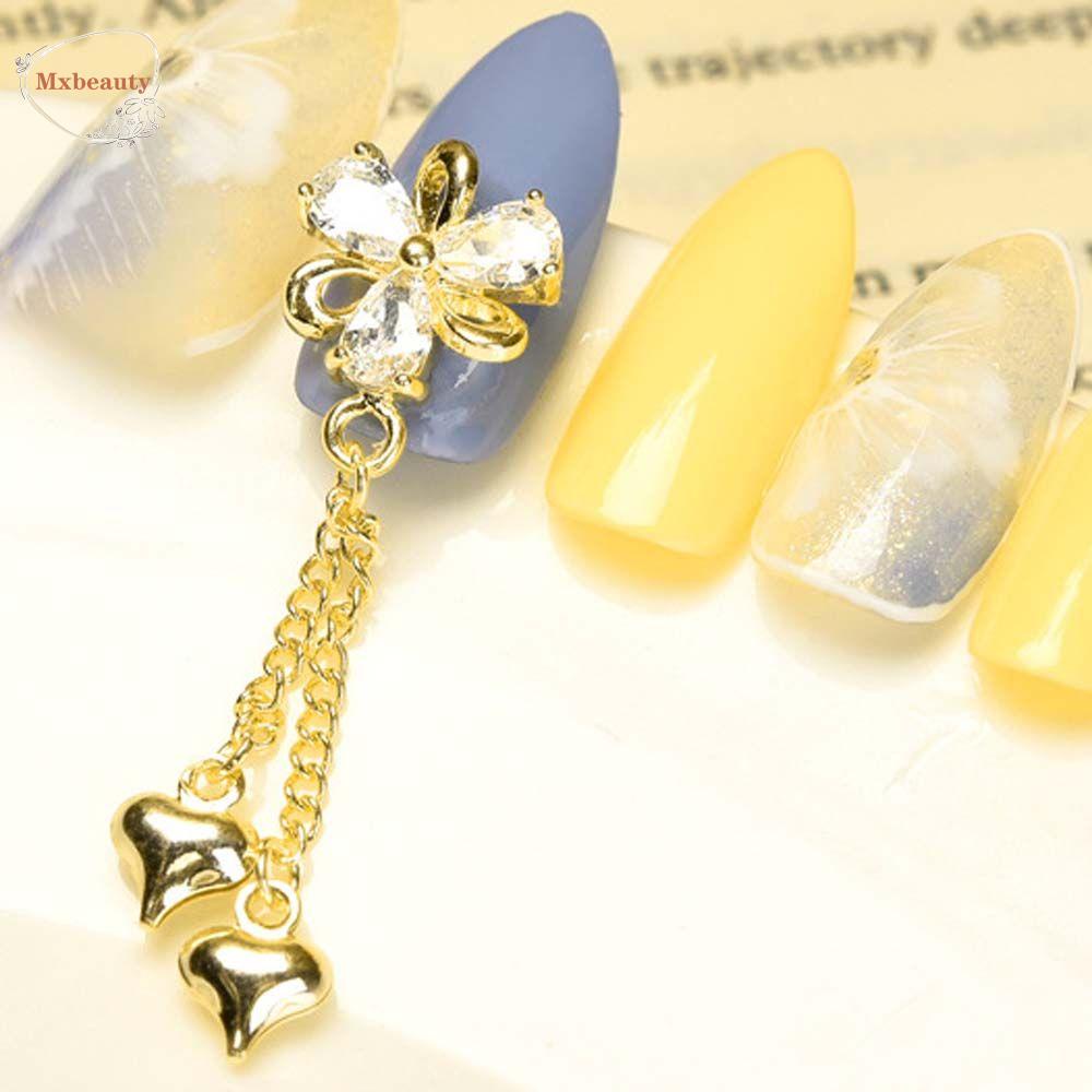 Mxbeauty Perhiasan Nail Art 3D Mewah Mutiara Charms Manicure Tools Logam Zirkon Kuku Rhinestones