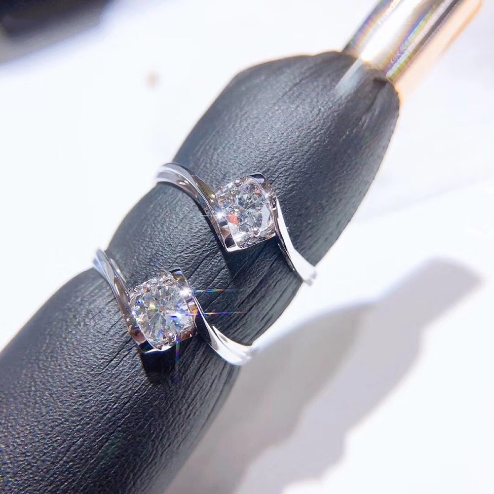 Wedding Band Cincin Tunangan Cubic Zircon Kristal Satu Karat 1PC Gaya Korea Adjustable Finger Ring Untuk Pesta Pernikahan