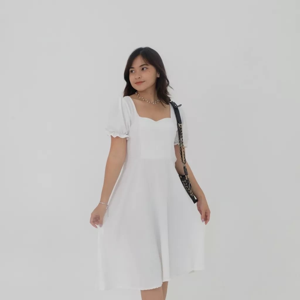 BEFAST - ZEC DRESS OSHI / Mona Dress / MIdi Dress Wanita Terbaru / Pakaian Wanita Kondangan/Pesta / Dress Polos Formal Lengan Pendek / Fashion kekinian Remaja ABG Trendy / Midi Dress Casual Wanita Terlaris