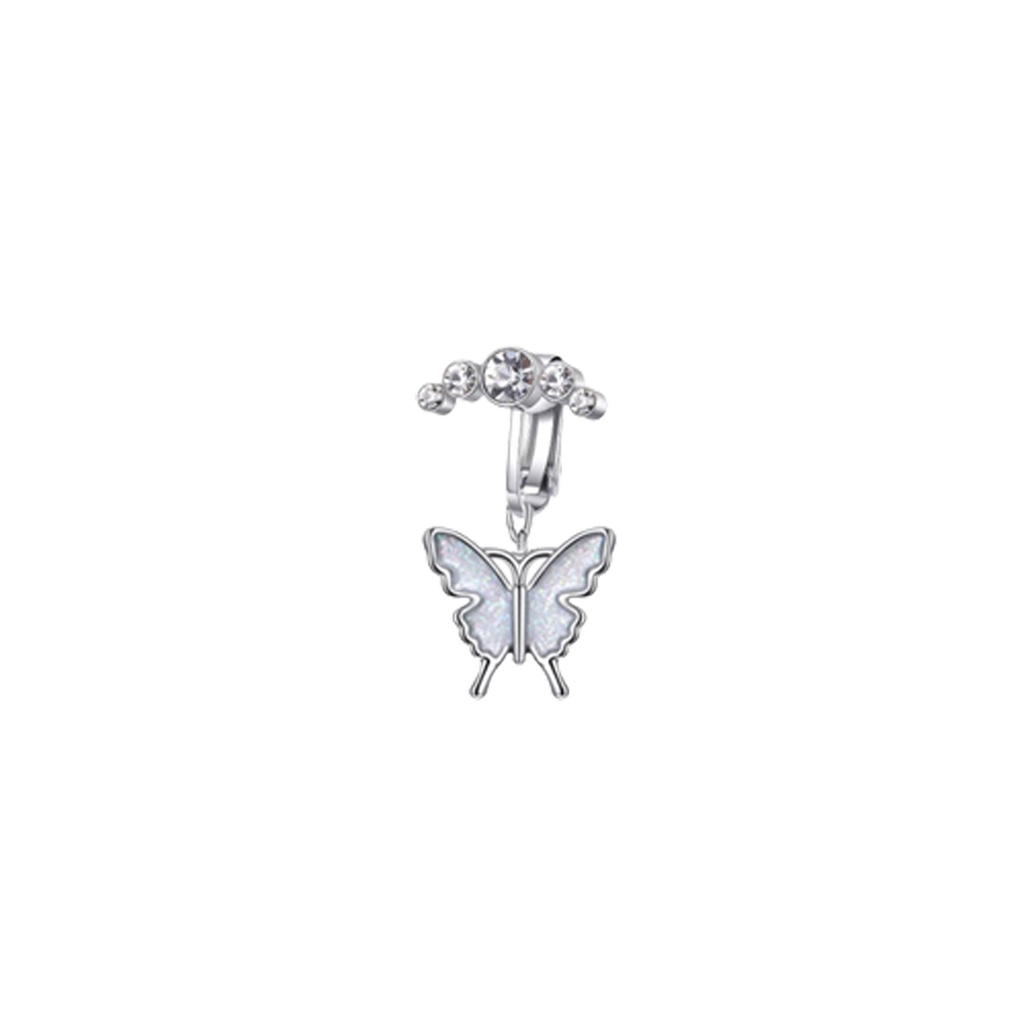 Klip Tindik Pusar Kristal Stainless Steel Cubic Zircon Jantung Butterfly Belly Button Rings Perhiasan Tanpa Tindik Sexy Untuk Wanita