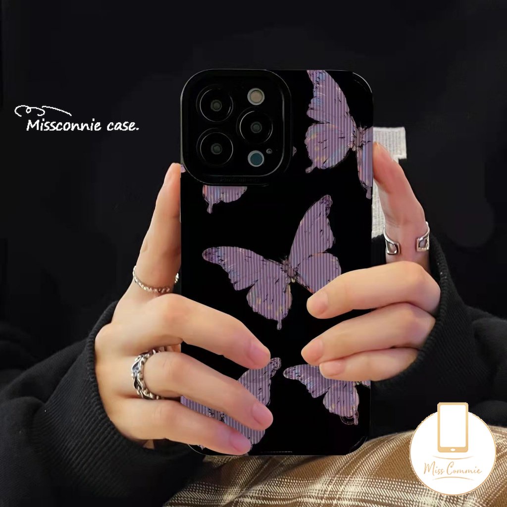 IPHONE Casing Tekstur Kulit Mewah Kompatibel Untuk Iphone11 14 13 12 Pro MAX 7Plus XR X 7 8 Plus XS MAX Shockproof Lembut Tpu Silicon Retro Fantasi Butterfly Cover