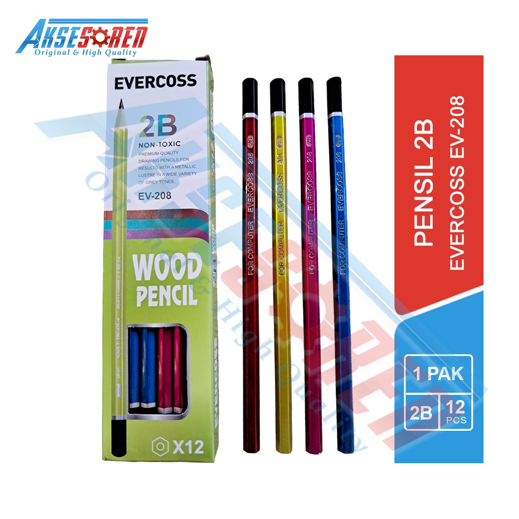 

Pensil 2B Wood Evercoss [EV-208/1 Pack] / Pinsil Alat Tulis Ujian Komputer Asli / Pencil 2 B Gambar Menulis 1 Pak